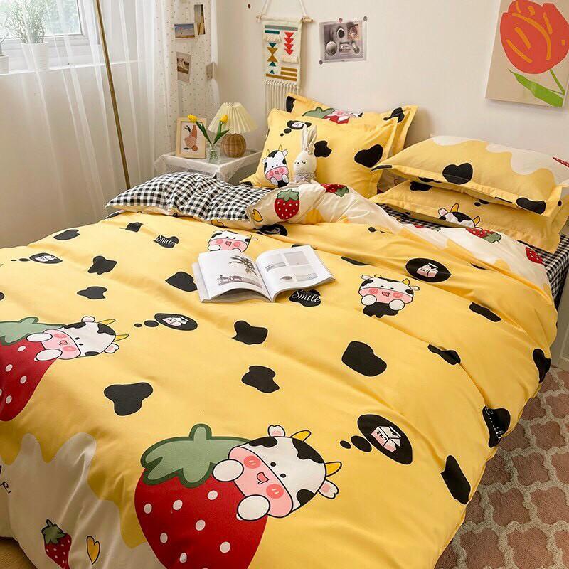 Bộ chăn ga gối drap Cotton Poly M2T bedding chăn ga Hàn Quốc miễn phí bo chun ga giường - bò ôm dâu
