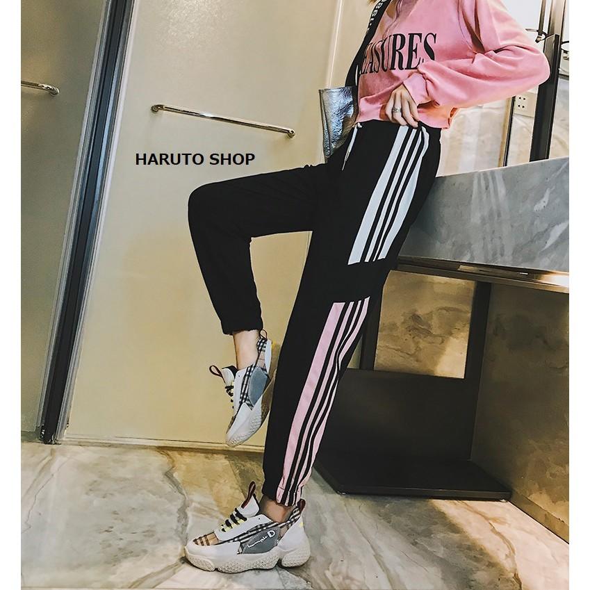 Quần unisex quần jogger nữ nam quần nữ 3 sọc trắng đen