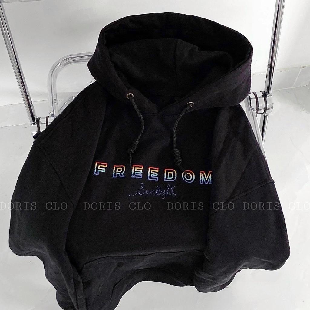 Hình ảnh Áo Khoác Hoodie Thêu Chữ FREEDOM Nỉ Pe Dày Dặn, Áo Khoác Nữ Nỉ Hàng Bán Chạy, Chất Vải Mềm Mịn Đơn Giản