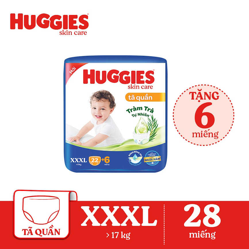 Tã/bỉm quần HUGGIES SKINCARE gói JUMBO size XXXL 22+6 miếng