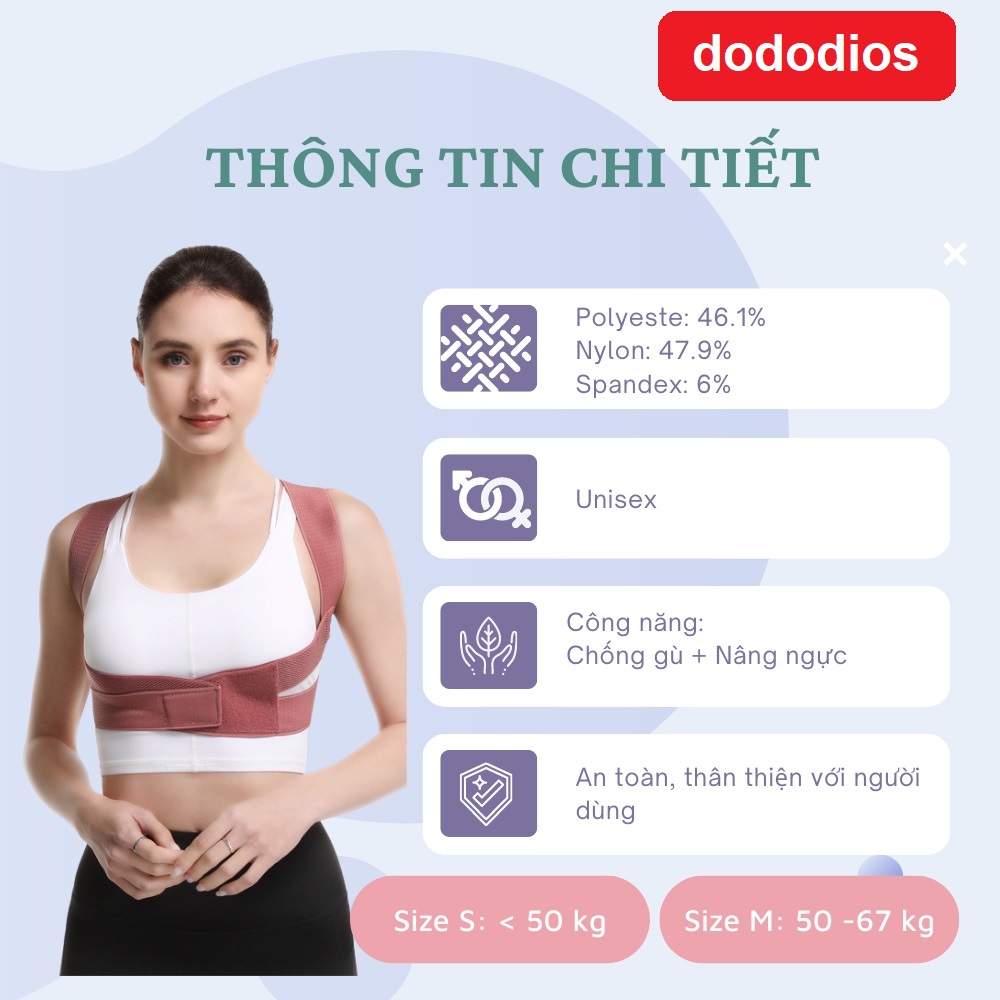 Đai Bảo Vệ Vòng 1 Khi Tập Thể Dục Thể Thao - Khắc Phục Gù Lưng dododios - Hàng Chính hãng - Đai chống gù nâng ngực thế hệ mới