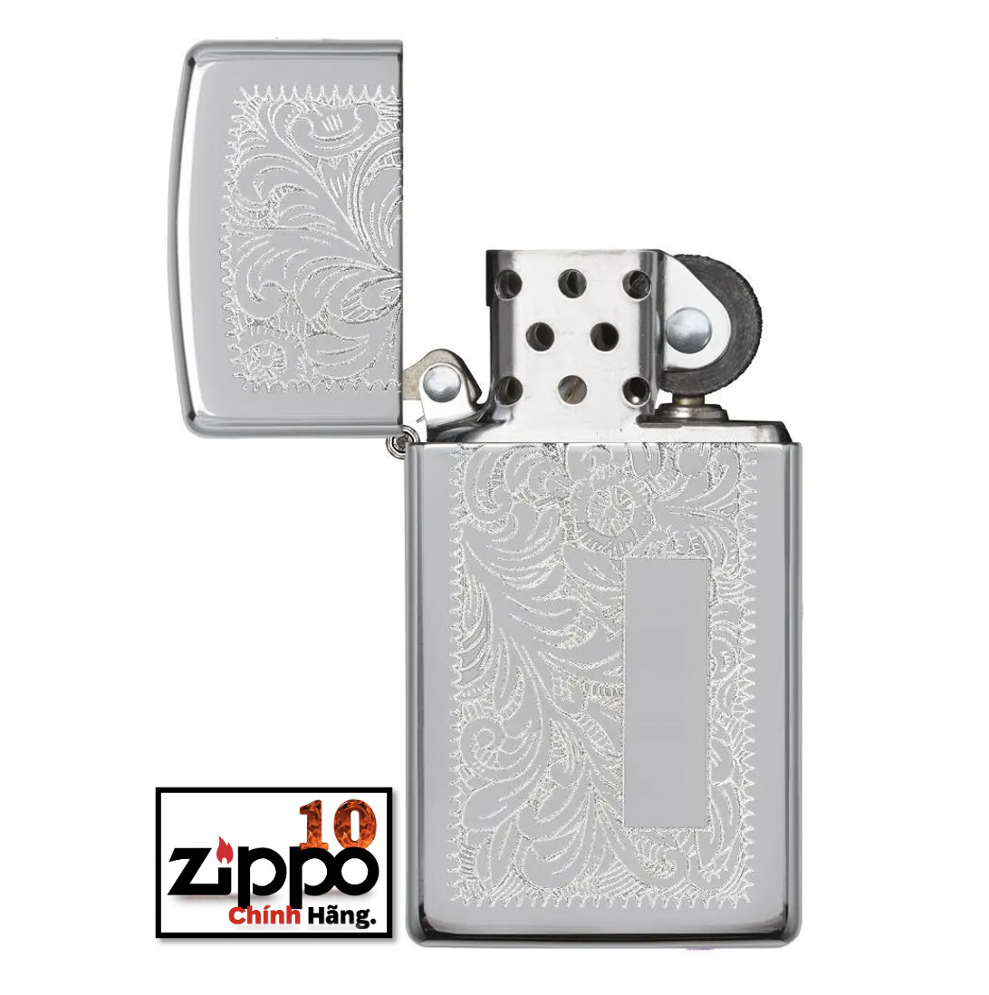 Bật lửa Zippo Slim 1652 Chrome Venetian - Chính hãng 100%