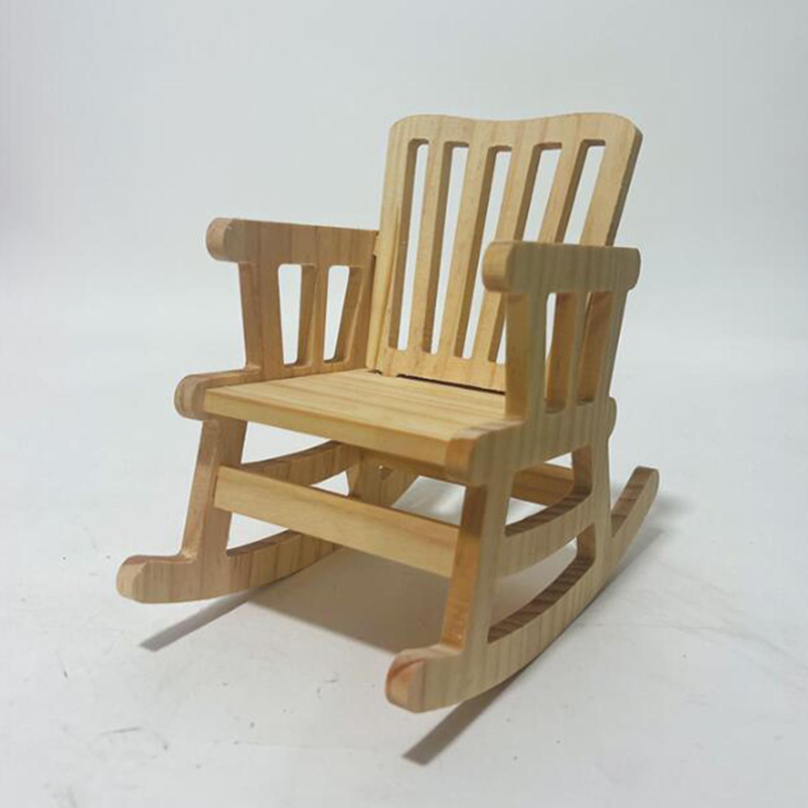 Simulation Mini Wooden Rocking Chair Miniature Wooden Chair Furniture Crafts Model for 1/6 Doll Bedroom Dollhouse Accessories