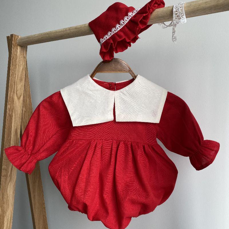 Bodysuit sơ sinh linen đỏ Đồ tết cho bé gái