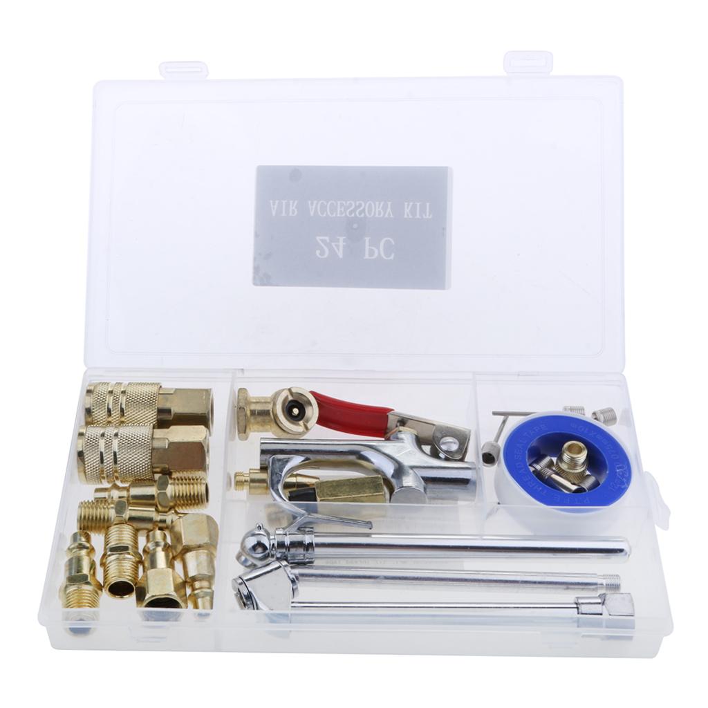 Air Tool Connector Accessories Kit Blow Gun Thread Tape Tyre Inflator Gauge