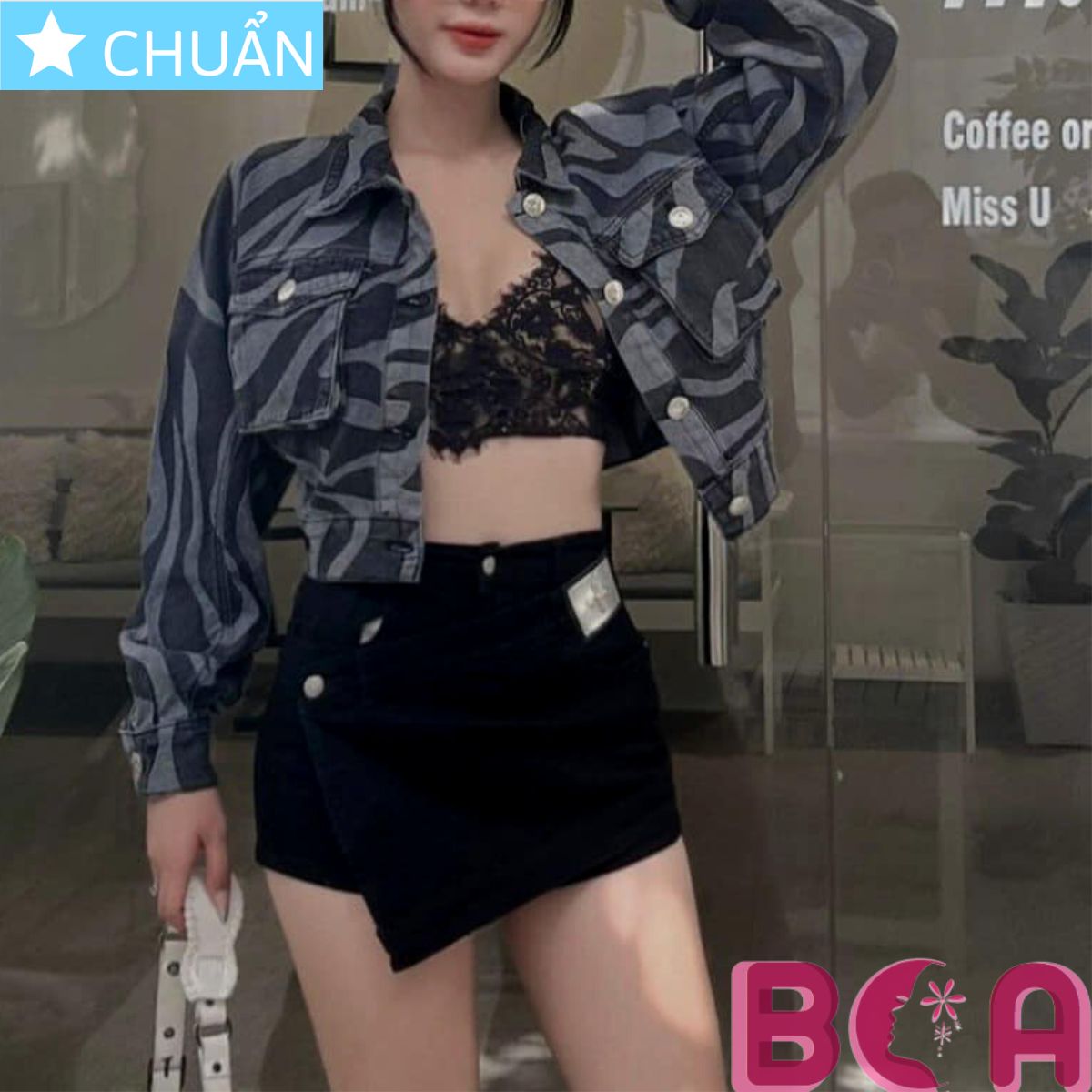 Áo khoác Jeans lửng nữ K31 màu đen ROSATA tại BCASHOP họa tiết độc đáo & thời trang, khẳng định gu & đẳng cấp riêng bạn