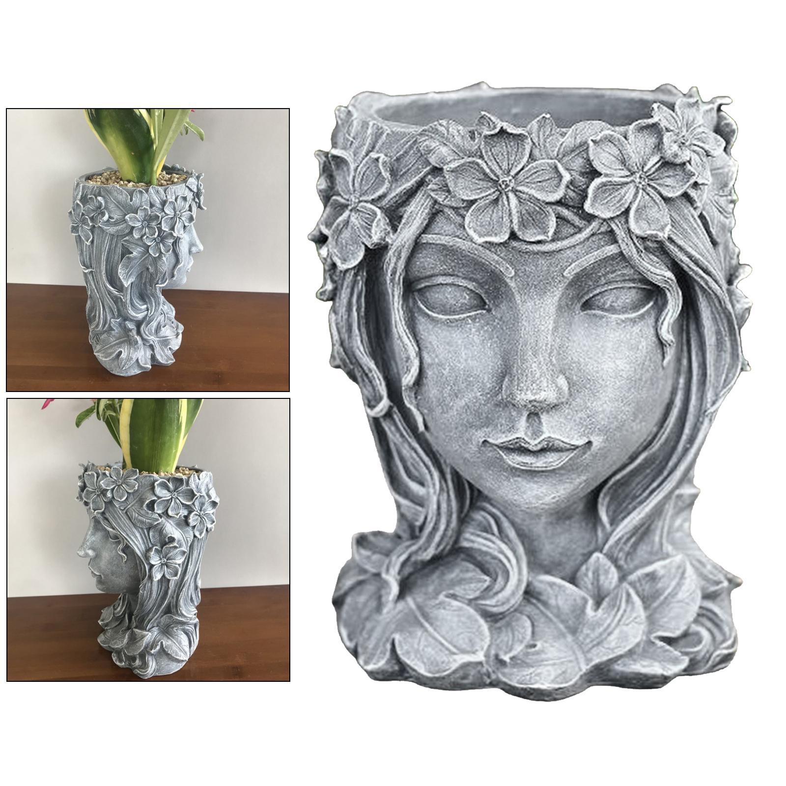 Face Sculpture Succulent Cactus Head Flowerpot Plant Pots Containers Gray