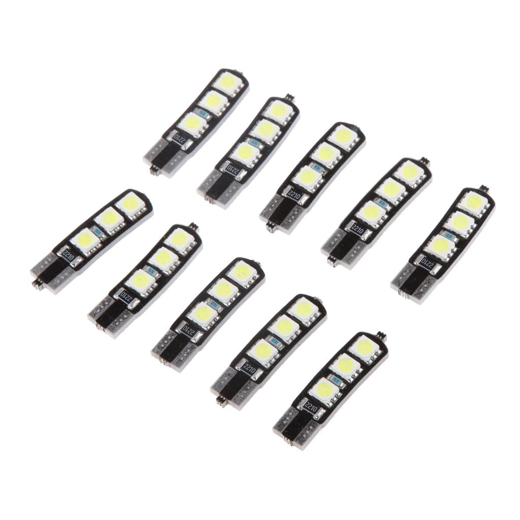 10pcs T10 5050 6SMD W5W LED Flashing Lamp Fire Warning Bulb Width Reading Tail - White