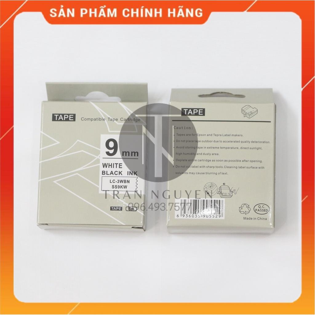 [Combo 3 hộp] Nhãn in Tepra SS9KW (LC-3WBN) - Chữ đen nền trắng 9mm x 8m - Hàng nhập khẩu