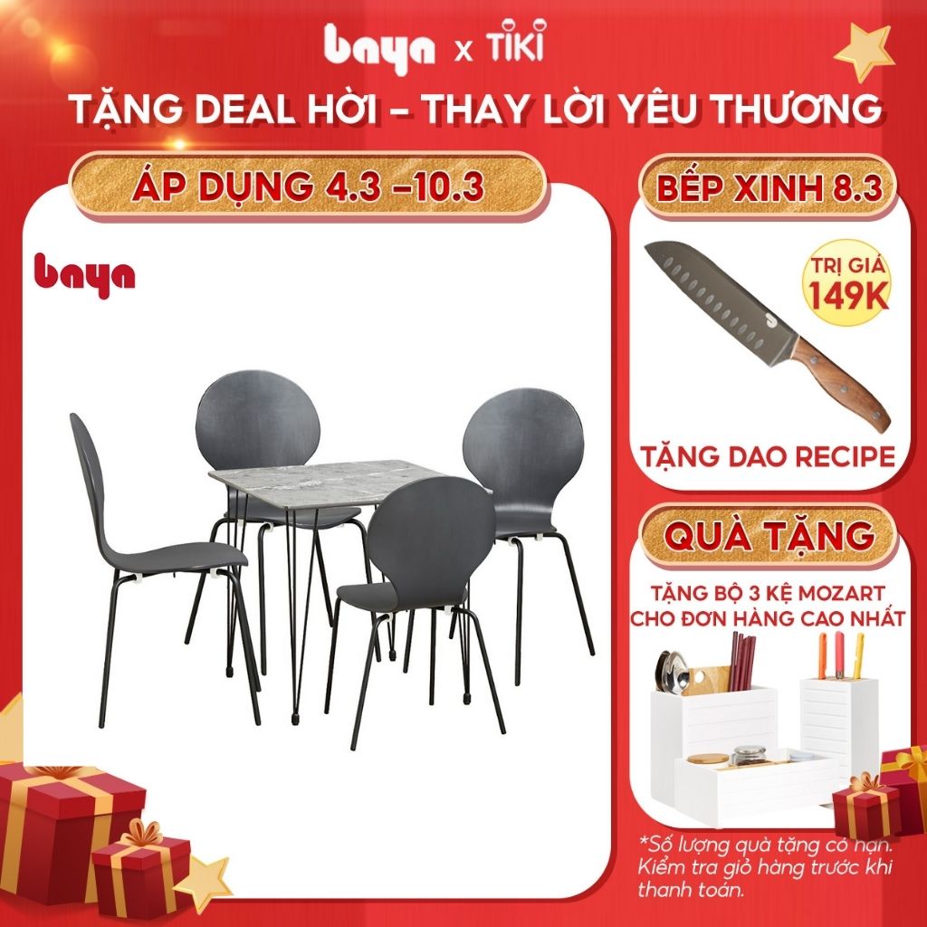 Bộ Bàn Ăn 4 Ghế BAYA VERONA Bề Mặt Gỗ Chịu Lực Tốt Khung Kim Loại Vững Chắc Dành Cho 4 Người 6000274