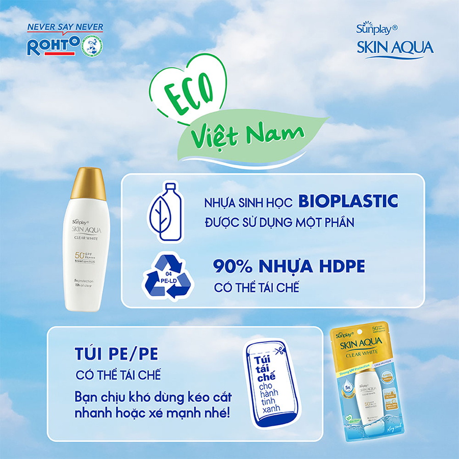 Kem chống nắng Skin Aqua dưỡng trắng, kiểm dầu, dùng hàng ngày dạng sữa Sunplay Skin Aqua Clear White Eco Việt Nam SPF50, PA++++ 55g