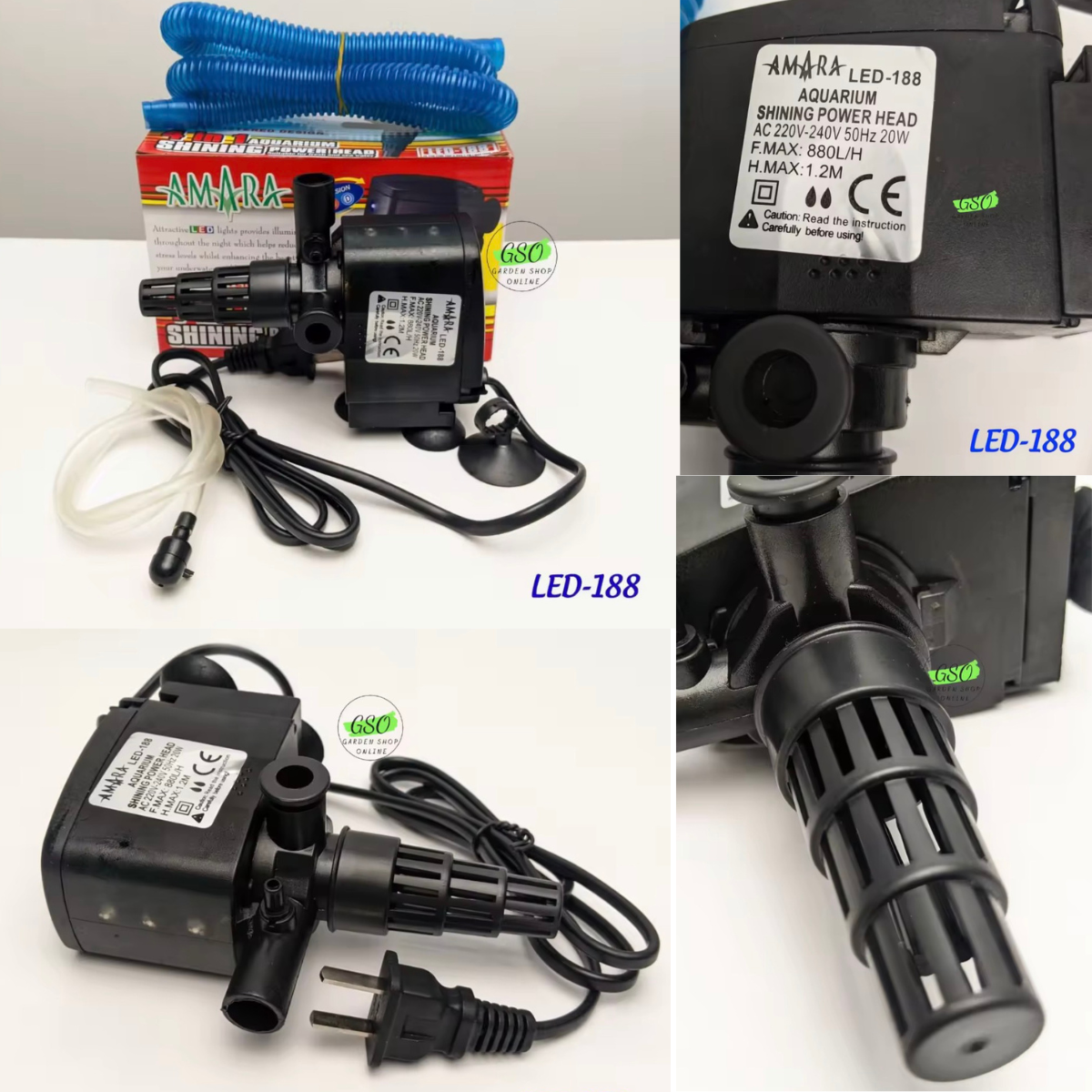 Máy lọc nước bể cá có đèn Led Amara led 188 - 20w, Đèn leb cho bể cá huyền ảo ,lọc cặn tạo oxi