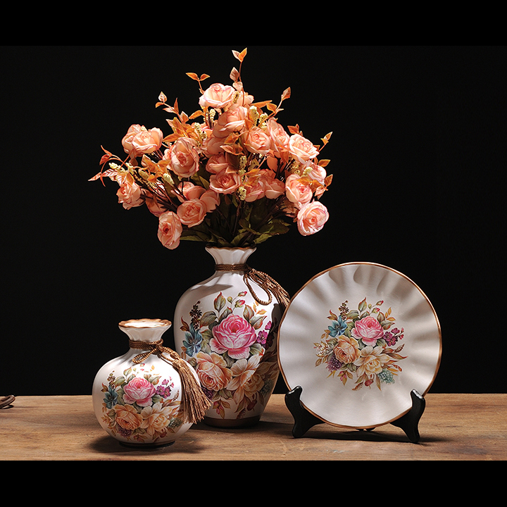 Bộ 3 món đĩa bình sứ decor trang trí nhà cửa kiểu dáng sang trọng