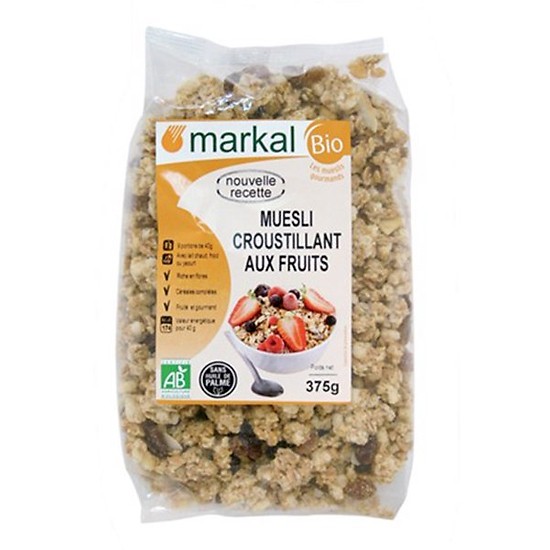 Ngũ cốc giòn trái cây hữu cơ Muesli Croustillant Aux Fruits Markal 375g