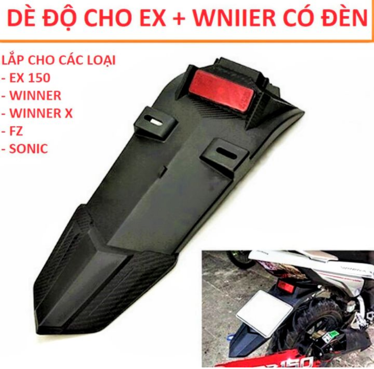 DÈ CHẮN BÙN SAU XE MÁY LẮP XE EX150 CÓ ĐÈN LED SIÊU NGẦU LOẠI DẦY TỐT