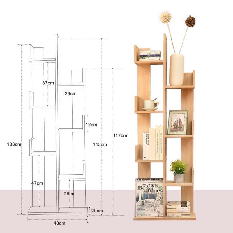 KỆ SÁCH HÌNH CÂY - KỆ SÁCH GỖ XƯƠNG RỒNG 8 NGĂN