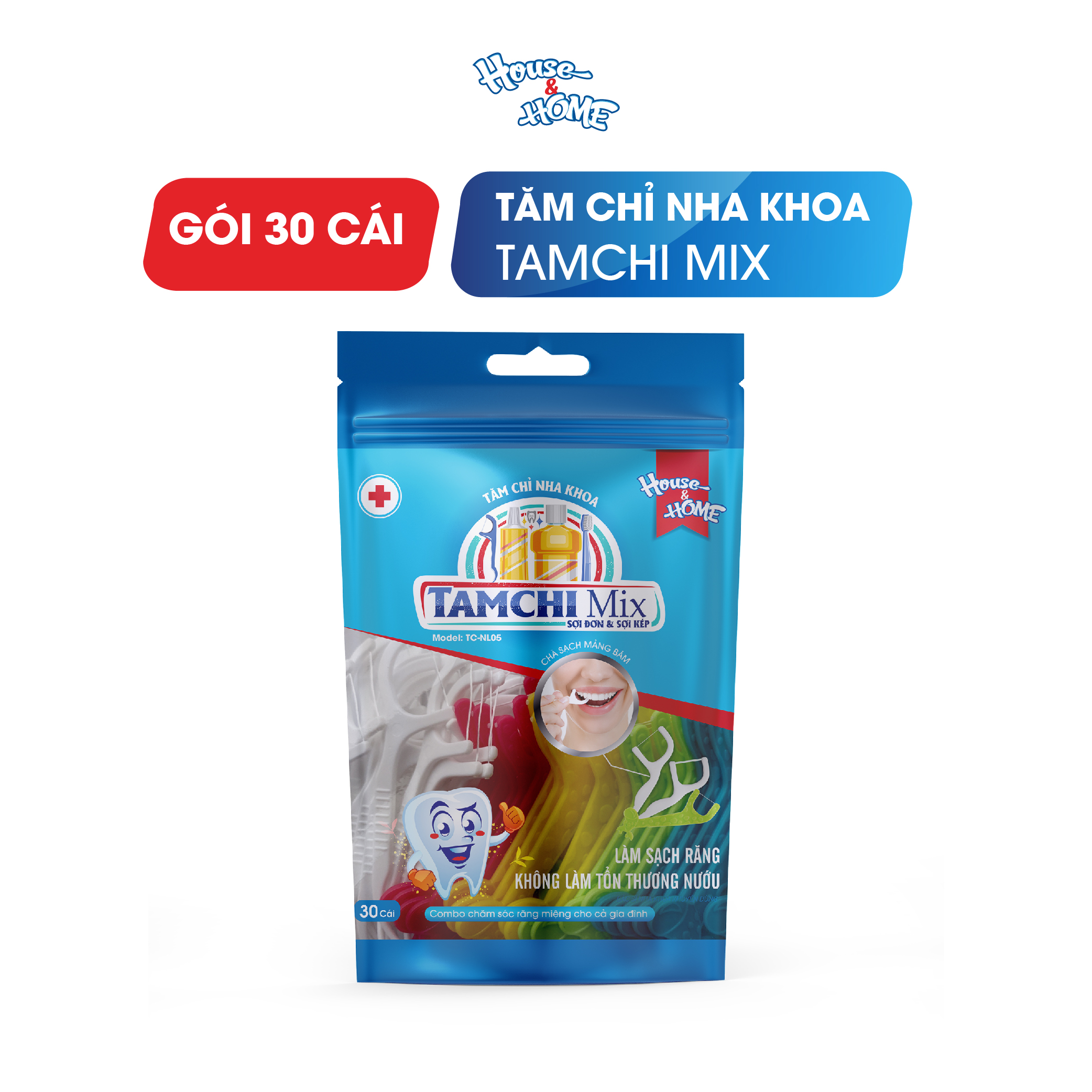 Tăm chỉ nha khoa TAMCHI MIX túi 30 cái lành tính không gây hại men răng