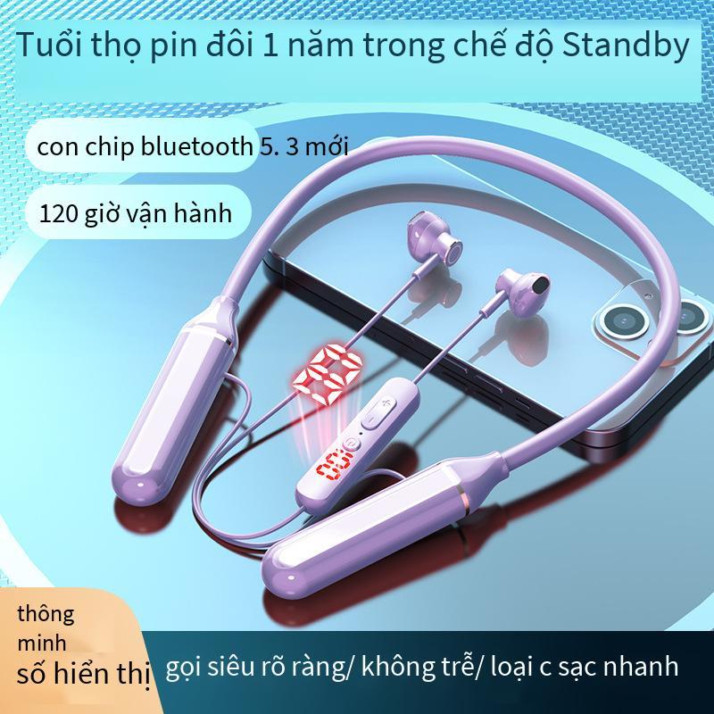 Kiểu tai nghe đeo cổ mới nhất, kiểu bùng nổ mới có thể cắm vào, màn hình kỹ thuật số, thể thao không dây, thời lượng pin chờ cực dài, tai nghe Bluetooth