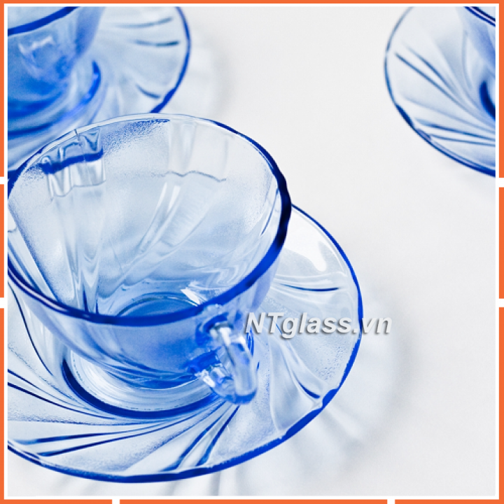 Bộ tách kèm dĩa Beau Rigave xanh Marine 180ml  Thủy tinh cường lực cao cấp Pháp