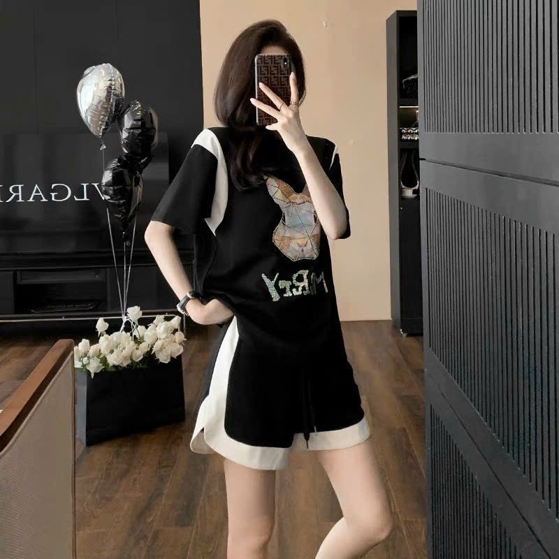 Set bộ short thun nữ phối viền đính đá (Hàng nhập)