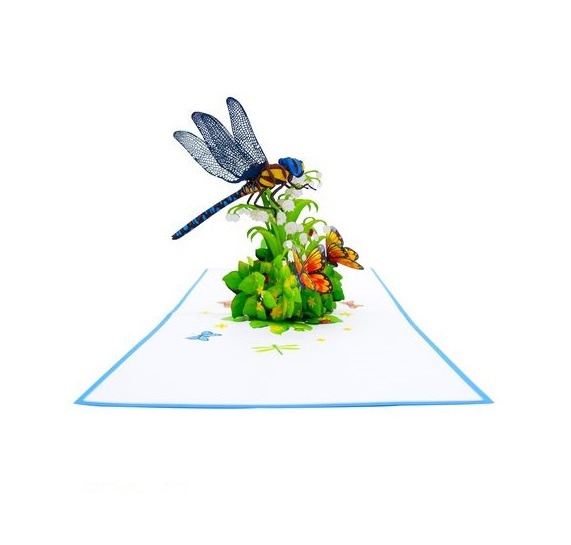 Thiệp 3D Chuồn Chuồn &amp; Bướm Giữa Vườn Hoa – Thiệp Pop Up Sáng Tạo, Độc Đáo Tặng Sinh Nhật, 8/3, 20/10, Lễ Tình Nhân, A05