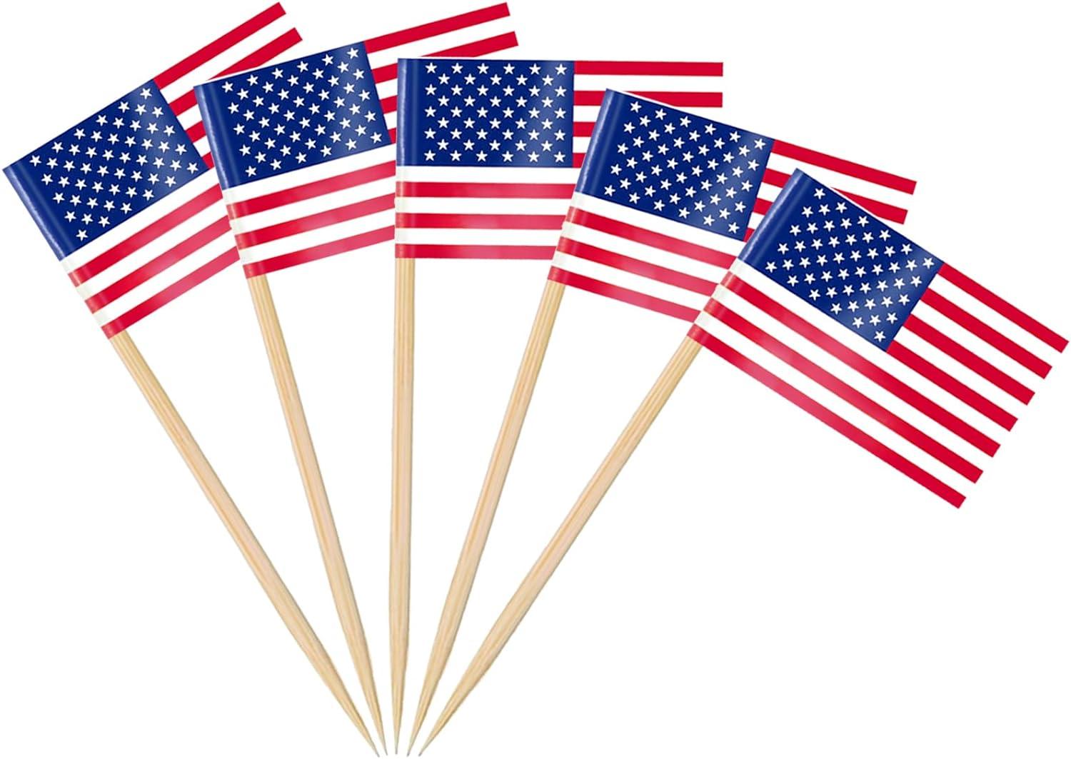 100 World Cup 2022 America Cake Toppers Cờ Tăm, USA American Cocktail Stick Flag for Sandwich Food CupCake Toppers Tableware Party