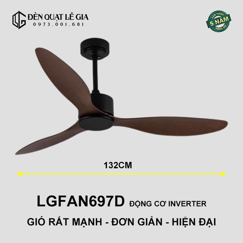 Quạt Trần Chung Cư Hiện Đại LGFAN697T - Gỗ Sồi | Quạt Trần Giá Rẻ