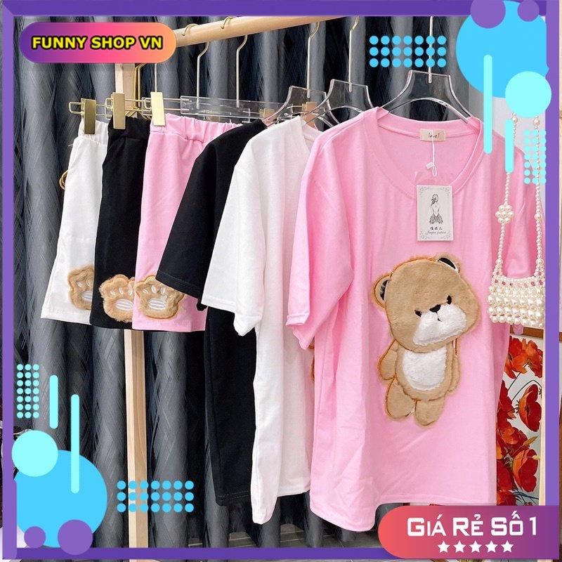 Bộ Cộc Tay Thêu Gấu Kèm Quần Short Ống Rộng 3 Màu X149