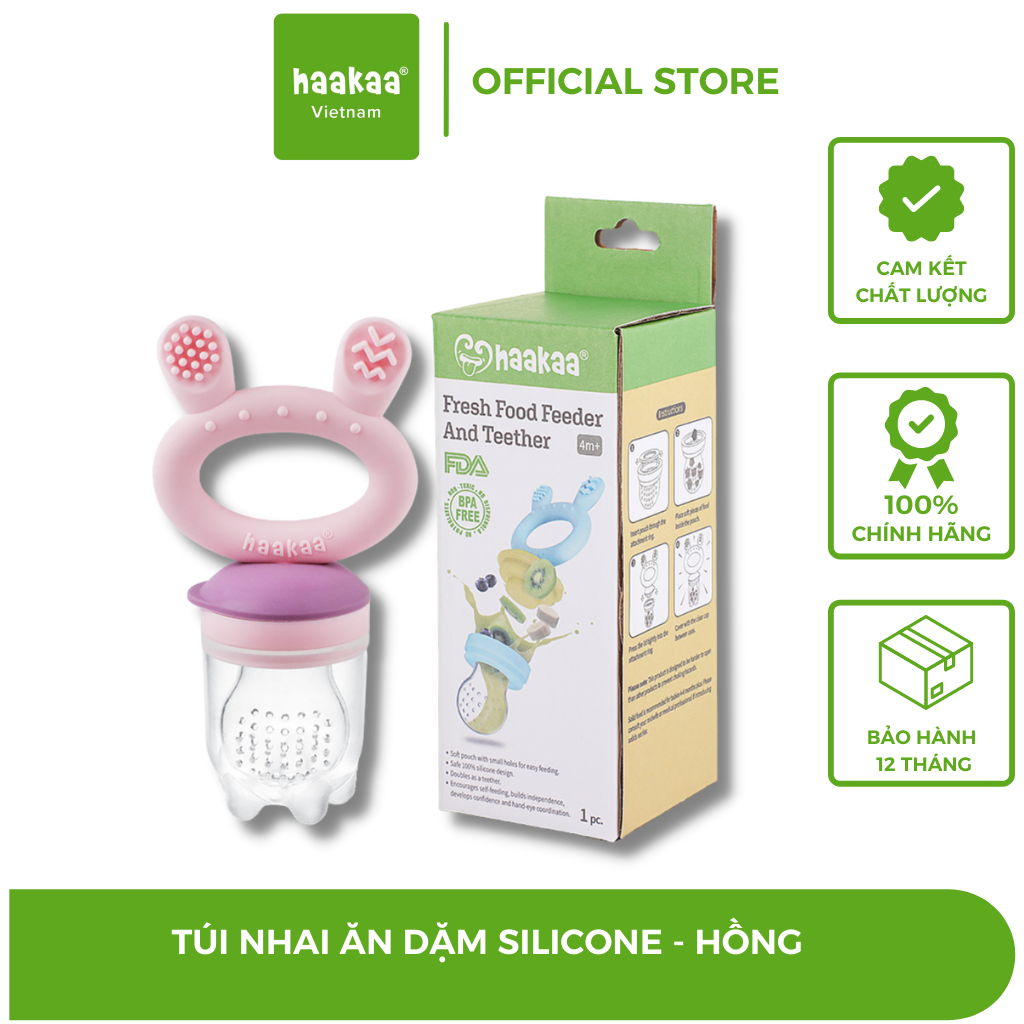 Túi nhai ăn dặm, chống hóc cho bé Haakaa. Chất liệu silicone cao cấp, an toàn. Không chứa BPA, PVC và phthalate