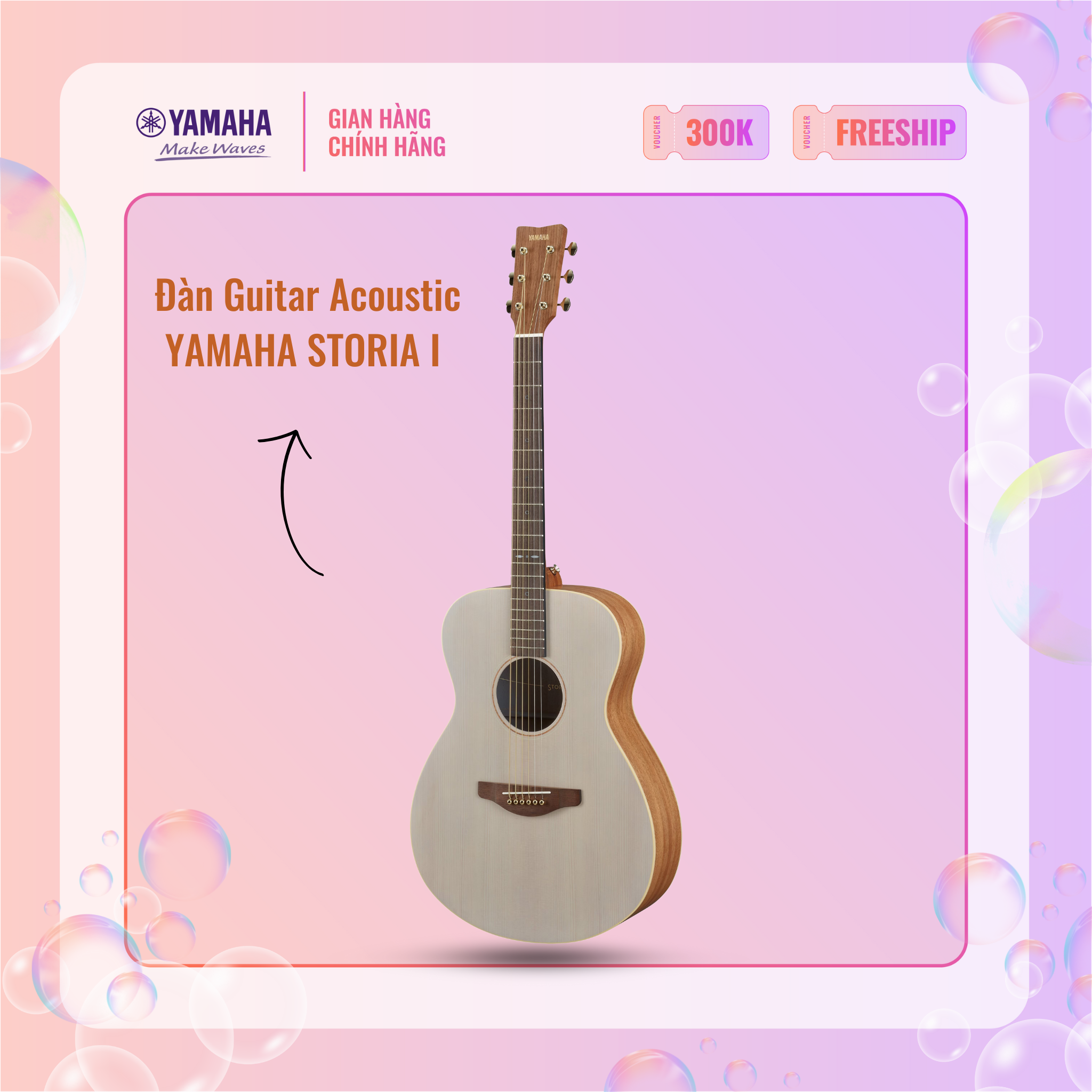 Đàn Guitar Acoustic Yamaha STORIA I - Thiết kế hiện đại, âm thanh sống động, phù hợp cho người mới chơi guitar, bảo hành chính hãng 12 tháng