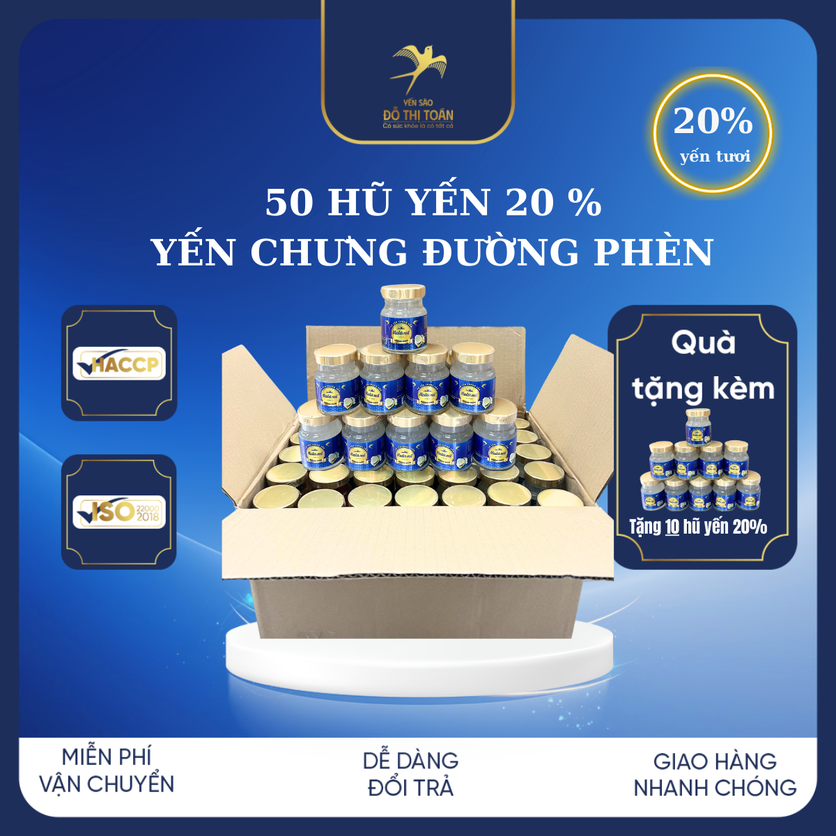 [DTT] 50 hũ 20% (Kèm 10 hũ) Yến chưng chọn vị- Yến sào Đỗ Thị Toán
