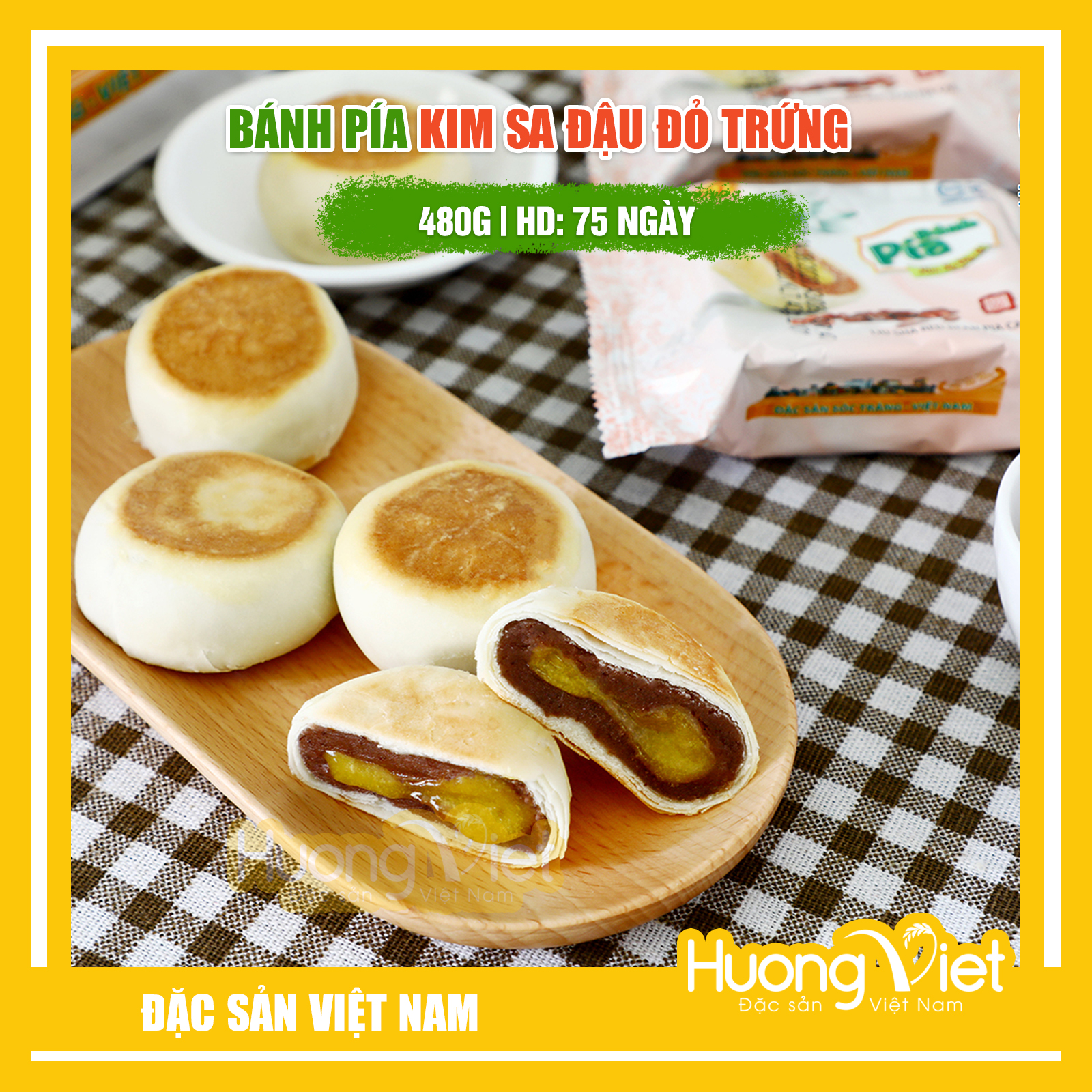Đặc Sản Sóc Trăng - Bánh Pía Kim Sa Đậu Đỏ 480G, BáNh PíA TâN Huê ViêN Sóc Trăng Không Sầu Riêng