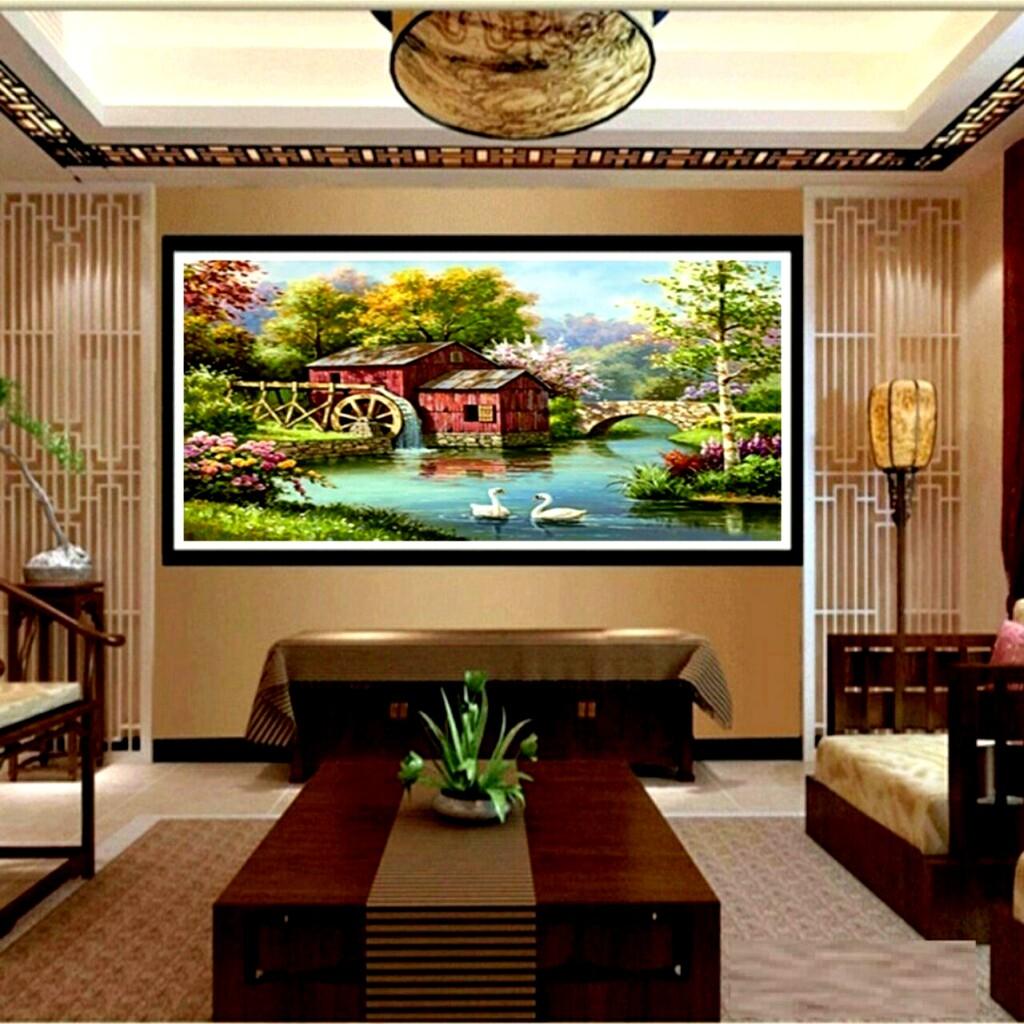 Tranh đính đá ngôi nhà hạnh phúc đính full nền 75*50cm - tự đính