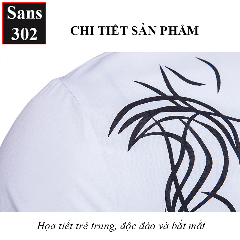 Áo sơ mi nam họa tiết tay dài Sans302 thời trang phong cách trẻ trung hàn quốc trắng đen cao cấp