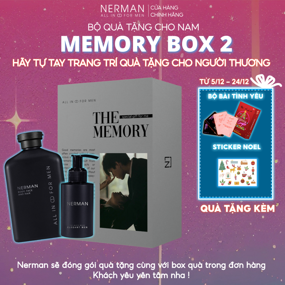 Bộ quà tặng VALENTINE cho nam in ảnh yêu thương THE MEMORY BOX Nerman-Sữa tắm gội 350ml&amp;Gel vệ sinh nam 100ml&amp;Gel rửa mặt 100ml