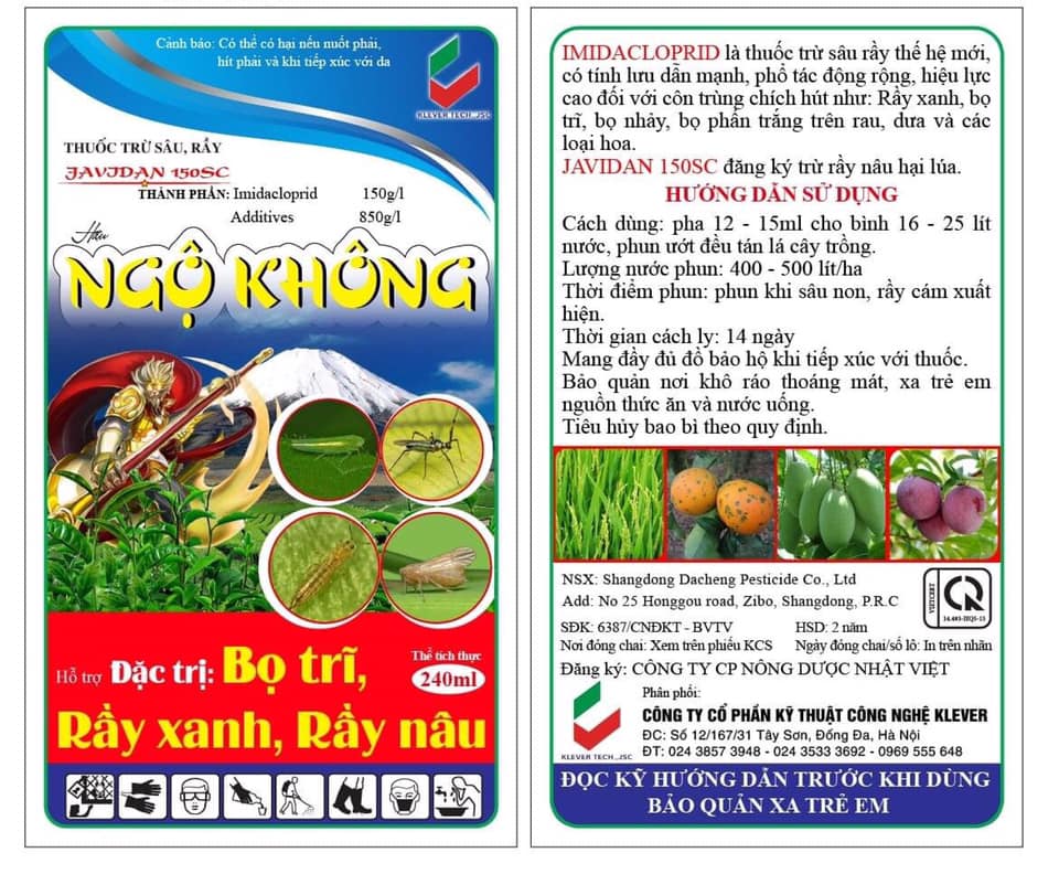 Trừ sâu dạng nước trừ rầy xanh, rầy nâu, bọ trĩ Javidan 150SC 240ml NK