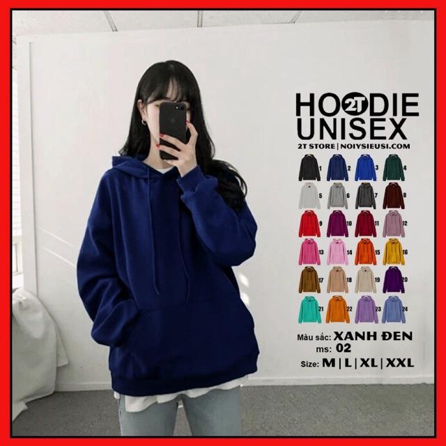 Áo hoodie unisex 2T Store H02 màu xanh dương đen - Áo khoác nỉ bông chui đầu nón 2 lớp dày dặn đẹp chất lượng