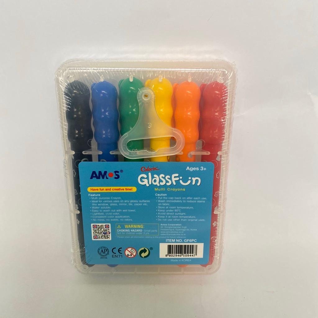 Bút vẽ trang trí lên kính nhập khẩu Hàn Quốc AMOS GlassFun Multi Crayons 6 màu GF6PC