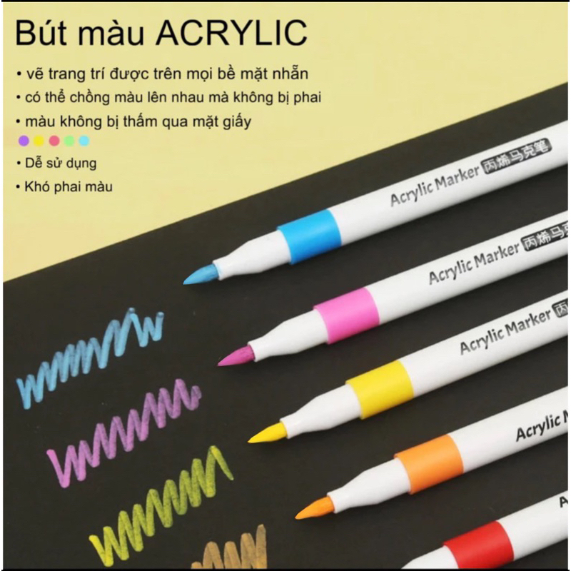 Bộ Bút Màu Acrylic Marker Chống Nước Vẽ Trên Mọi Chất Liệu