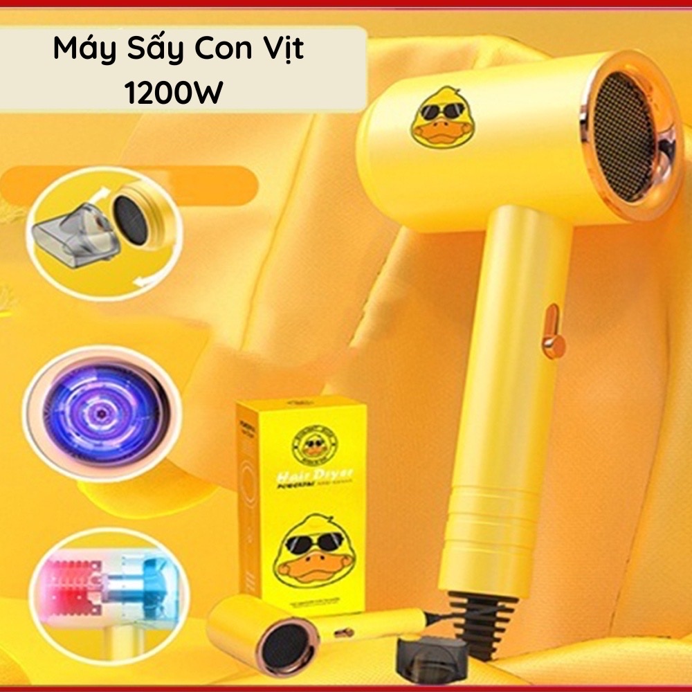 Máy sấy tóc mini , có đèn phát sáng xanh và ion âm , chống tĩnh điện, thổi nóng lạnh ,công suất 1200W với 3 tốc độ  gió kèm mỏ vịt sấy ,giúp sấy khô tóc  nhanh , mềm mượt không sợ hư tổn 