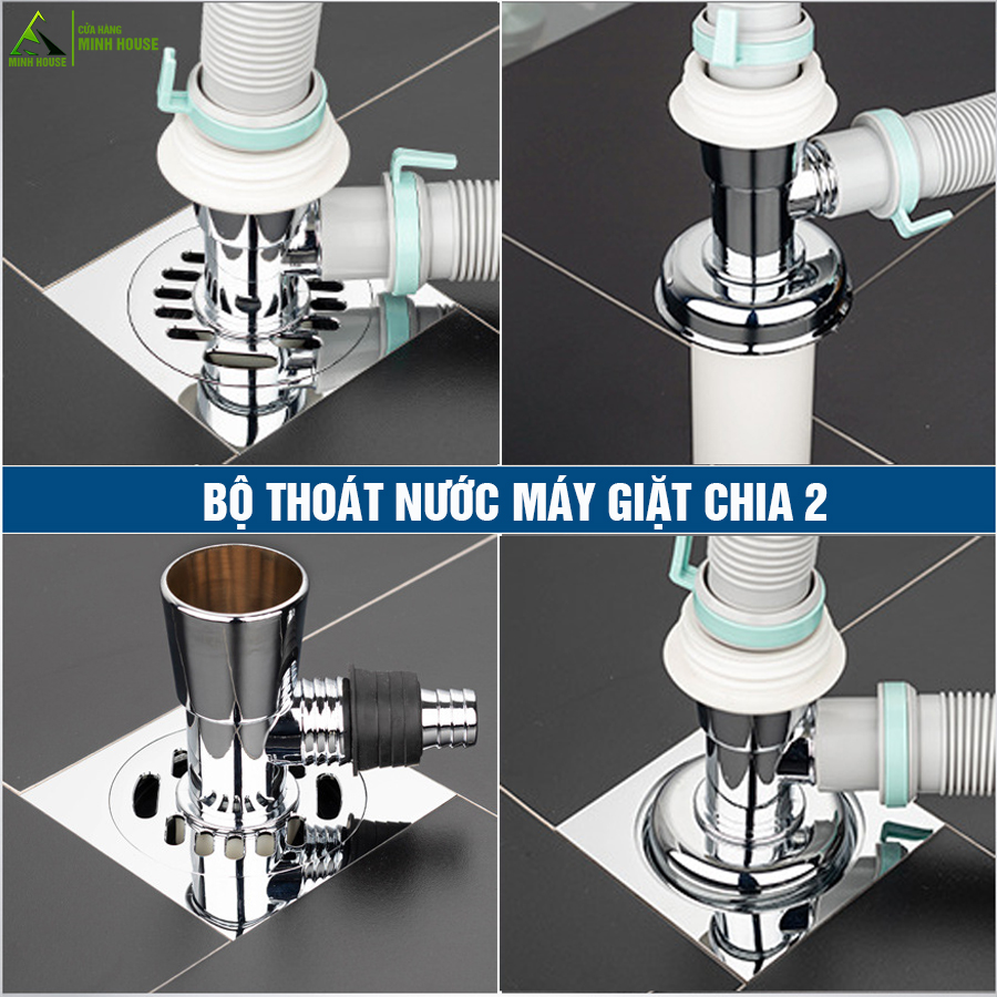 Bộ thoát nước máy giặt, nước thải, chống mùi hôi, ngăn côn trùng lắp thoát sàn, chia 2 Ngang đứng, Minh House