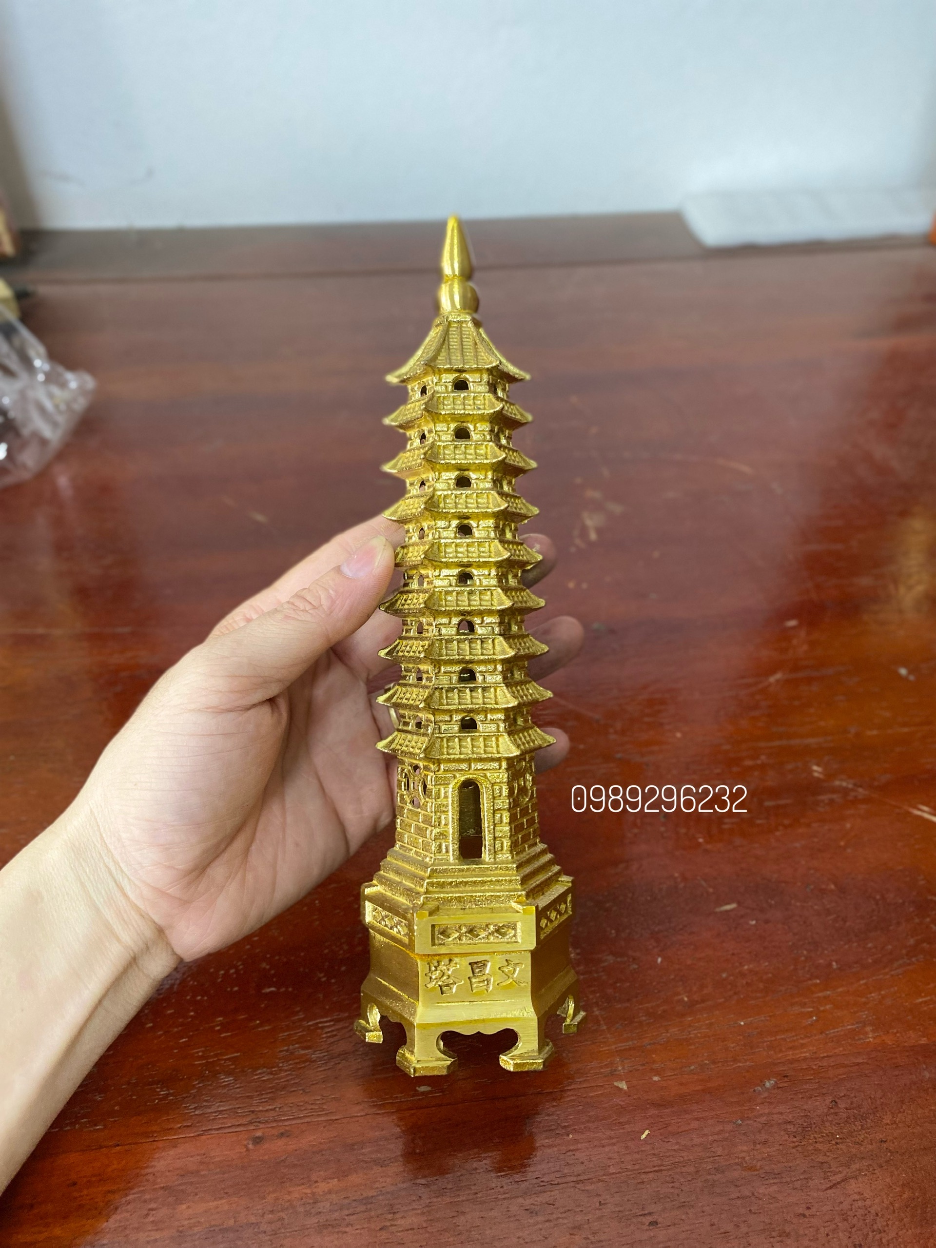 Tháp văn xương bằng đồng phong thủy 9t cao 24cm