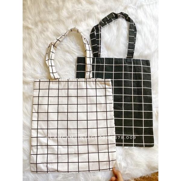 Túi tote cảro vải canvas dùng hai mặt Túi vải đeo vai