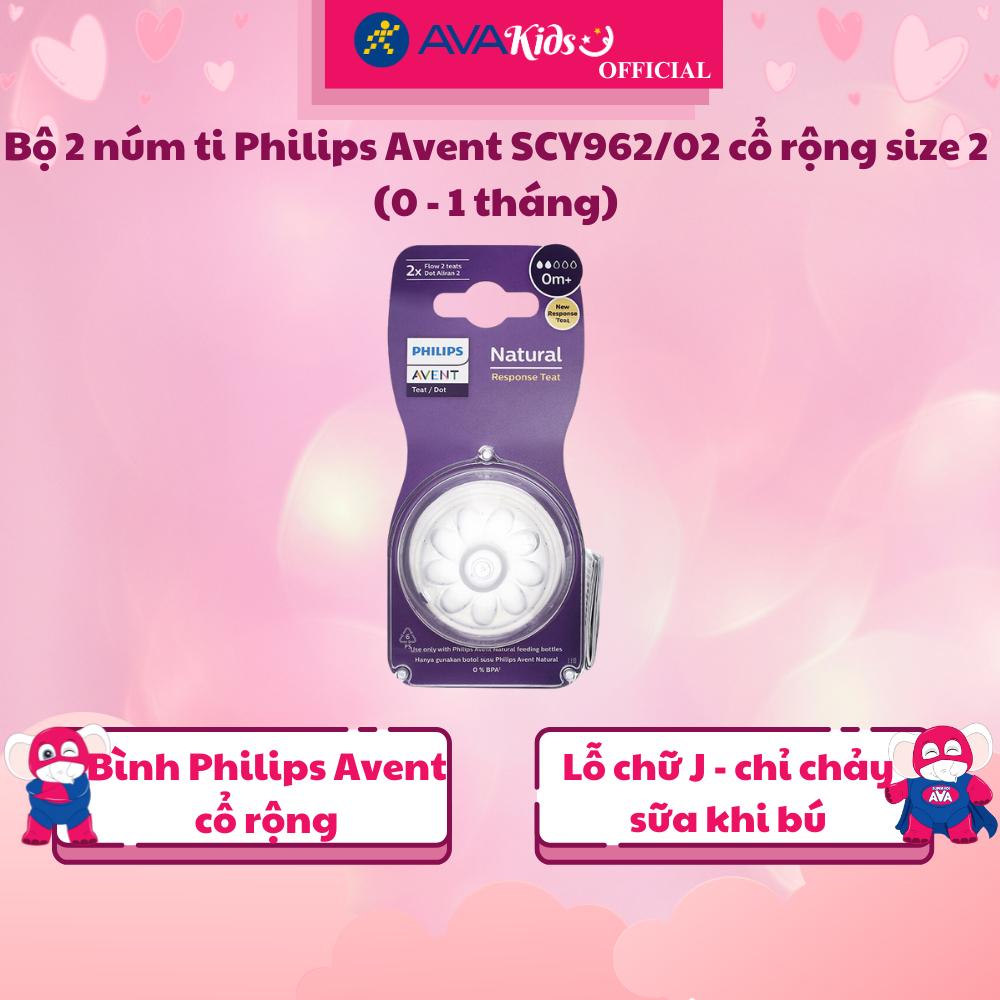 Bộ 2 núm ti Philips Avent SCY962/02 cổ rộng size 2 (0 - 1 tháng) - Hàng Chính Hãng