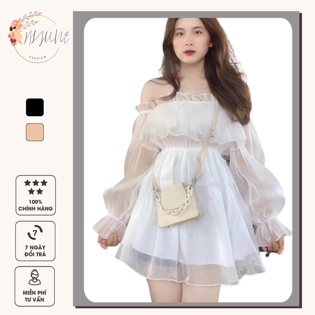 Áo trễ vai babydoll nữ bánh bèo tay phồng kiểu cổ bèo tiểu thư HIJUNE AK01