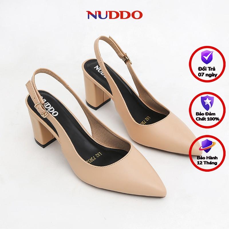 Giày slingback cao gót nữ Nuddo cao cấp gót vuông mũi nhọn 7p da mềm fom dáng chuẩn