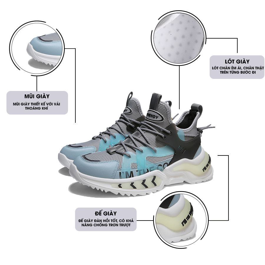 Giày Thể Thao Nam MENDO - Giày Sneaker Màu Trắng - Đen - Xám , Giày Thể Thao Chạy Bộ Xuyên Việt - G5095