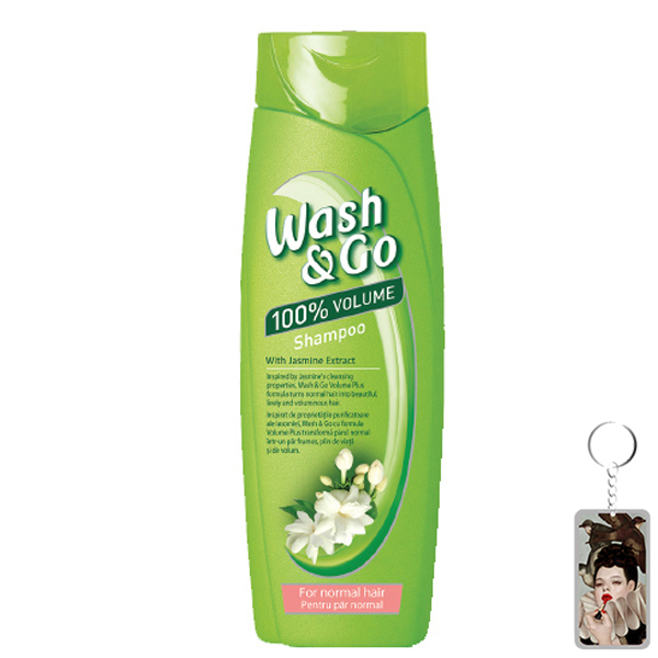 Dầu gội cho tóc thường Wash&amp;Go Shampoo Jasmine Extract 400ml + Móc khóa