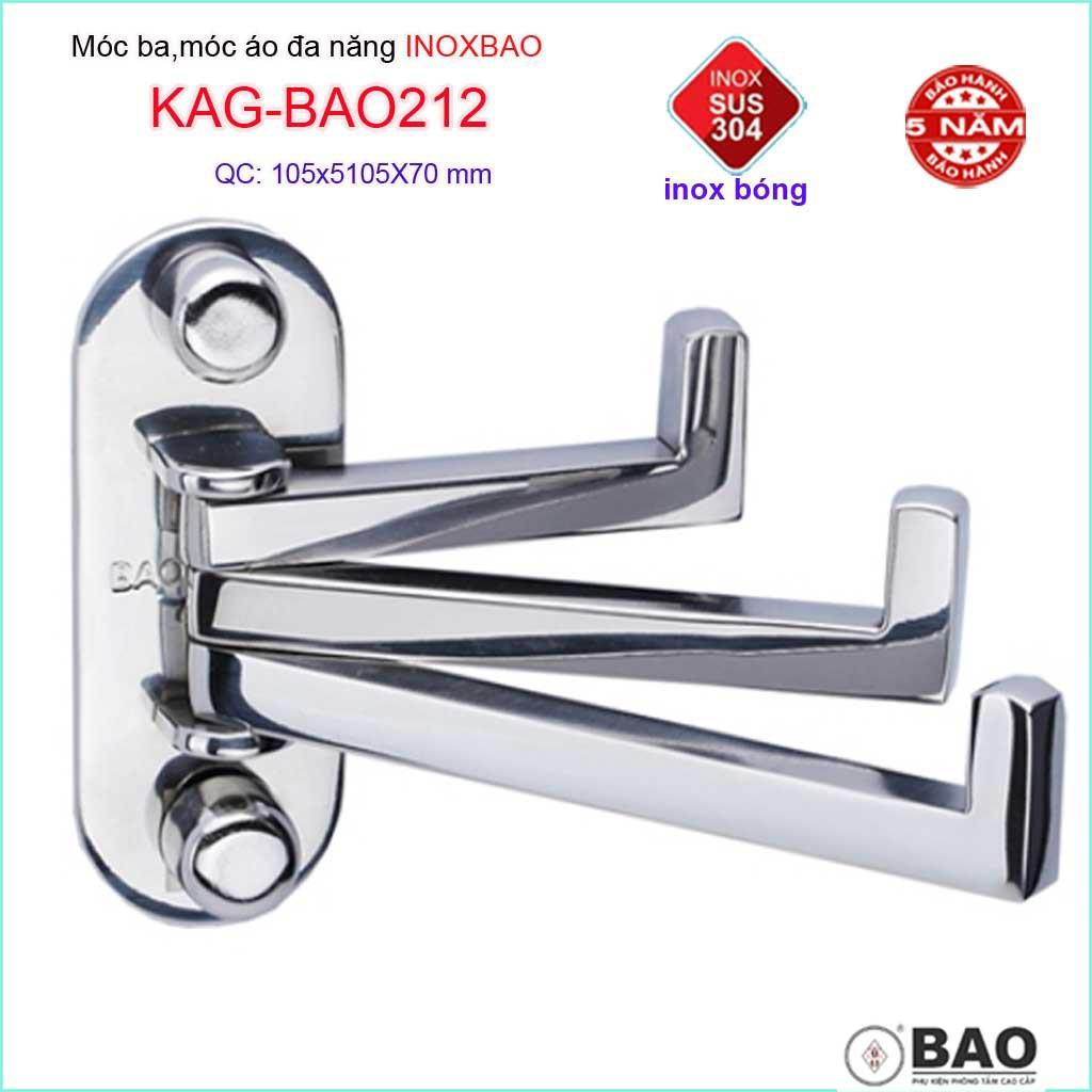 Móc 3 Inox Bảo KAG-BAO212, Móc xoay 180 độ treo đồ nhà tắm SUS304 thiết kế tuyệt đẹp sang trọng tinh tế đến từng chi tiế