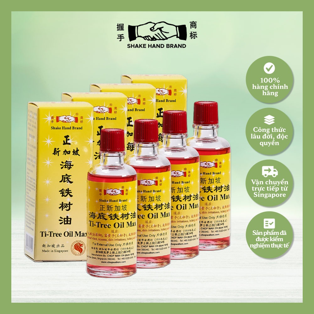 Dầu gió Singapore Shake Hand Ti-Tree chiết xuất cây trà hỗ trợ các vấn đề da như nấm, chàm, vảy nến & mùi hôi chân